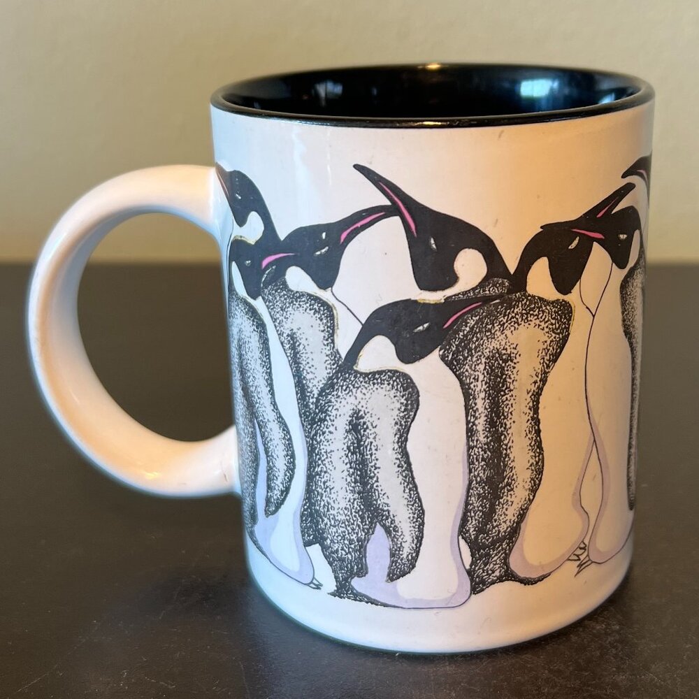 Vintage 80s Banana Appeal James Harter Penguin Coffee Mug Retro Ceramic Tuxedo
